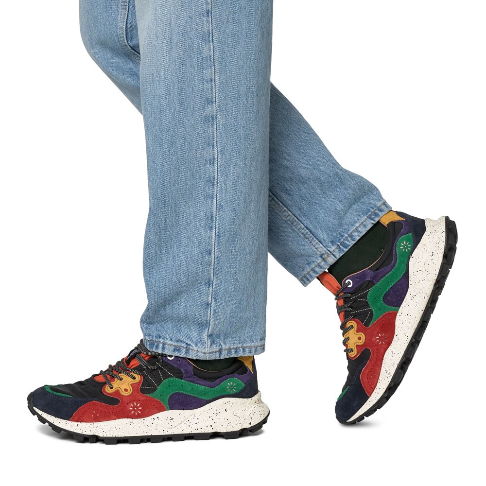 YAMANO 3 MAN Suede and nylon sneakers - Navy blue-Red