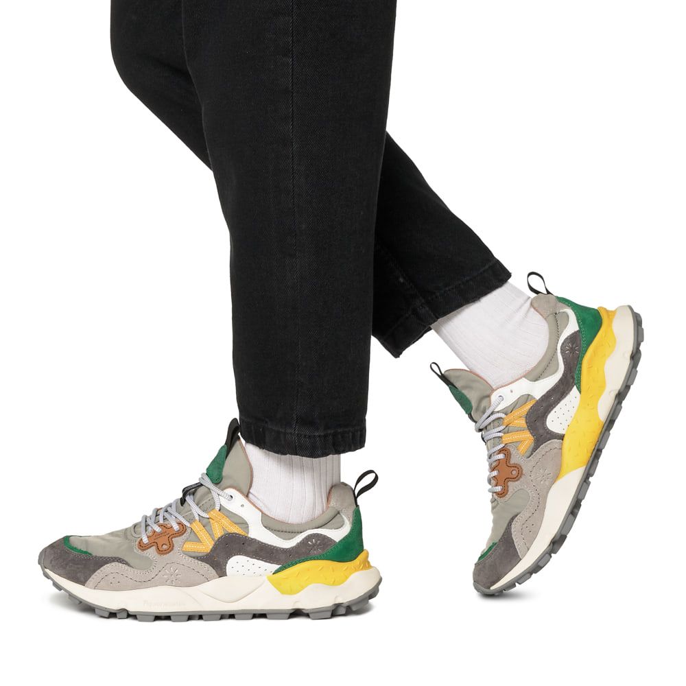 YAMANO 3 MAN Suede and nylon sneakers - Charcoal grey-Grey