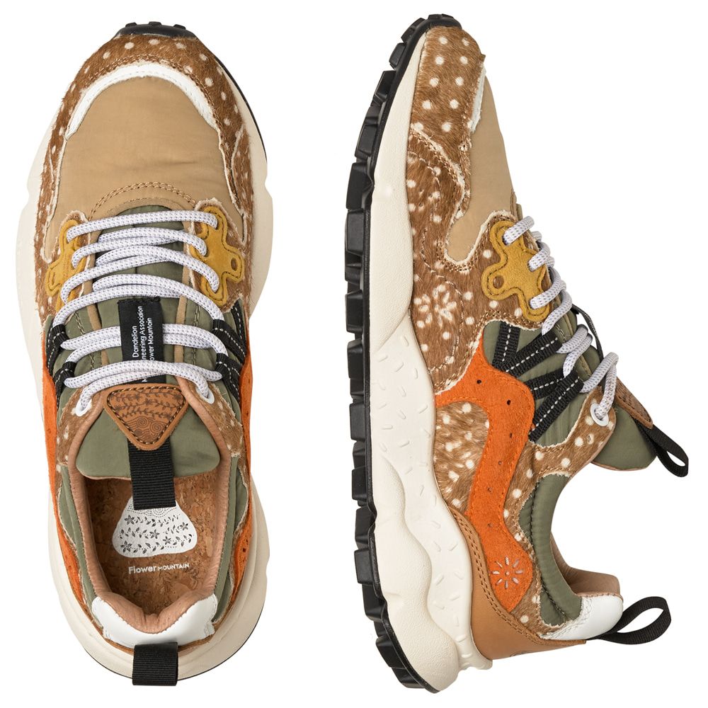 YAMANO 3 WOMAN Suede and nylon sneakers - Dove grey-Ocher