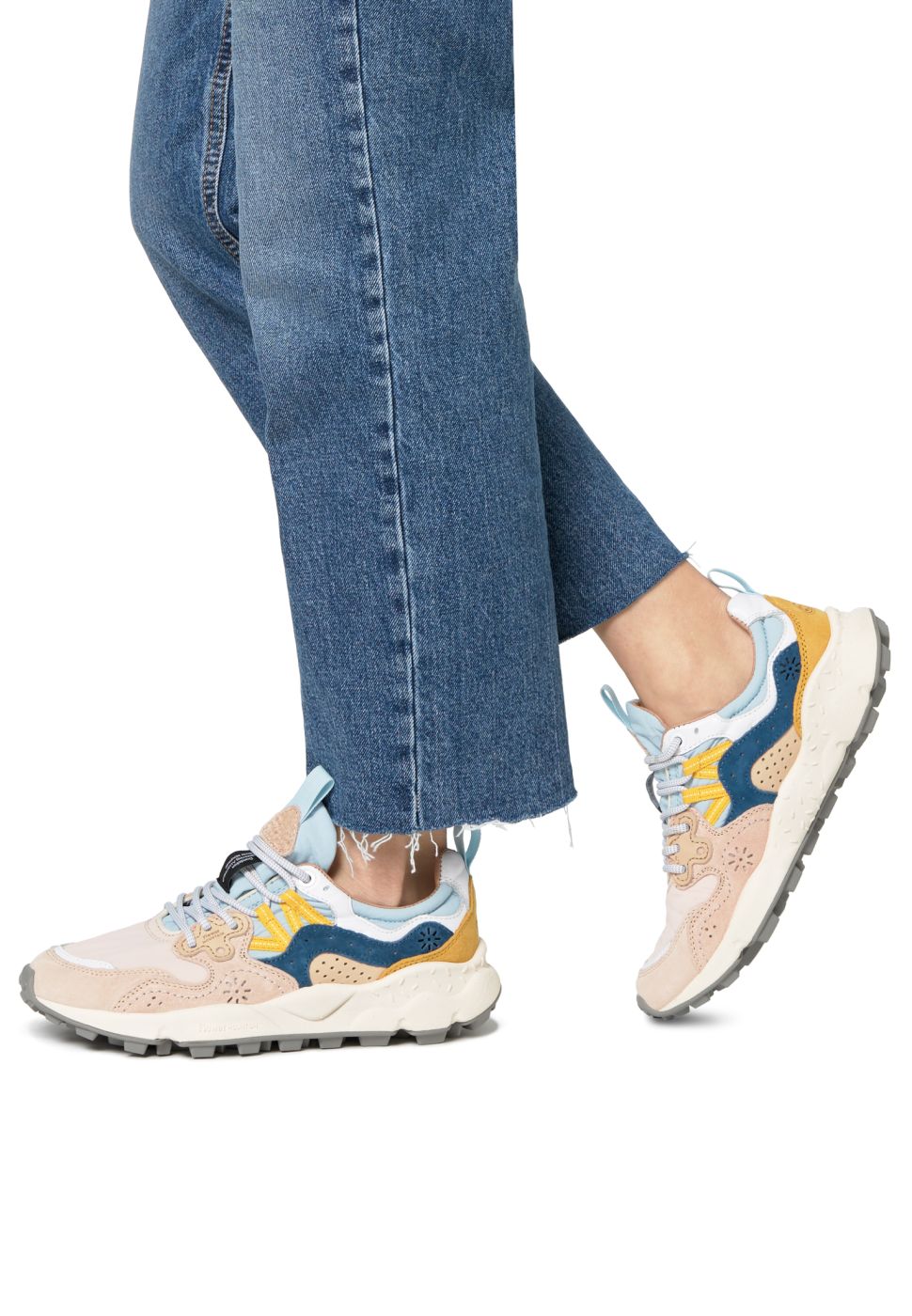 YAMANO 3 WOMAN Suede and technical fabric sneakers - Pink-Light blue