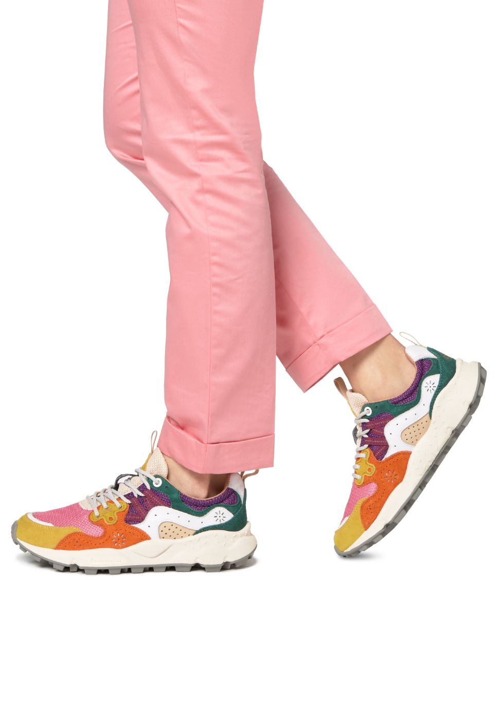 YAMANO 3 WOMAN Suede and fabric sneakers - Fuchsia-Yellow