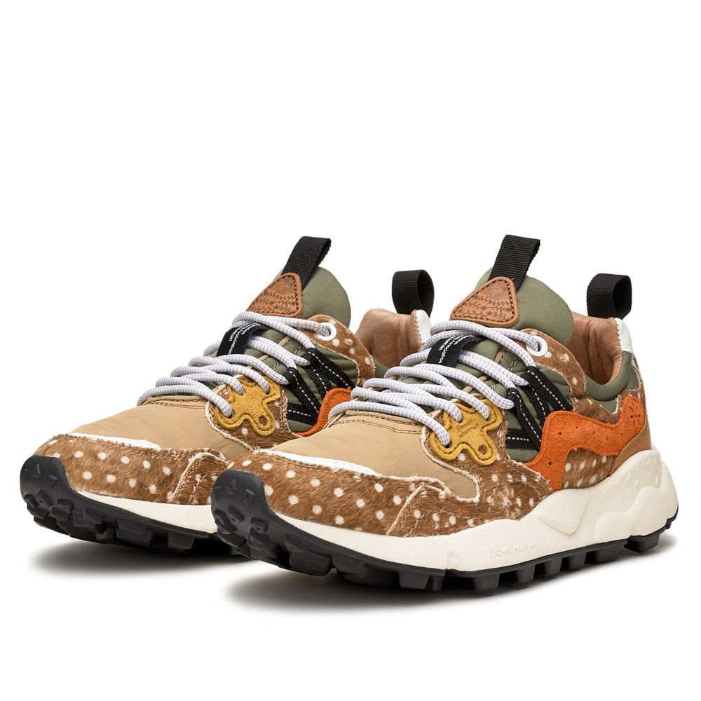 YAMANO 3 WOMAN Suede and nylon sneakers - Dove grey-Ocher