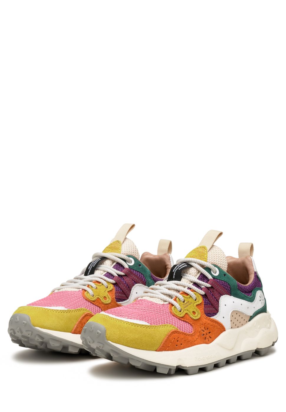 YAMANO 3 WOMAN Suede and fabric sneakers - Fuchsia-Yellow