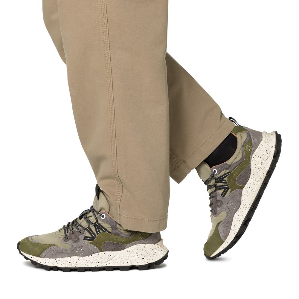 YAMANO 3 MAN Suede and nylon sneakers - Army green-Grey