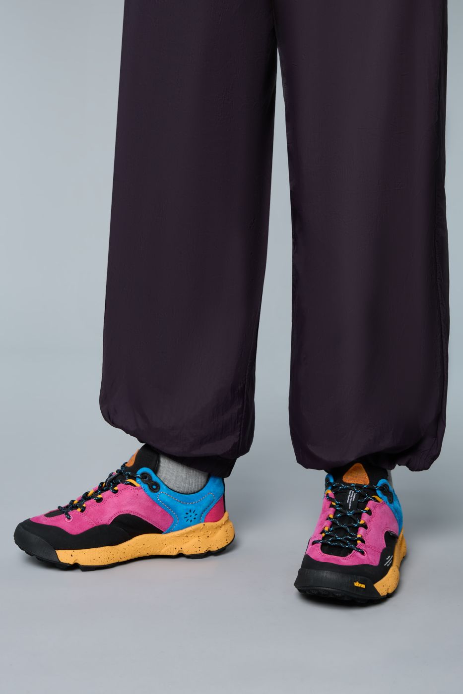 BACK COUNTRY WOMAN. Suede and technical fabric sneakers - Black-Fuchsia