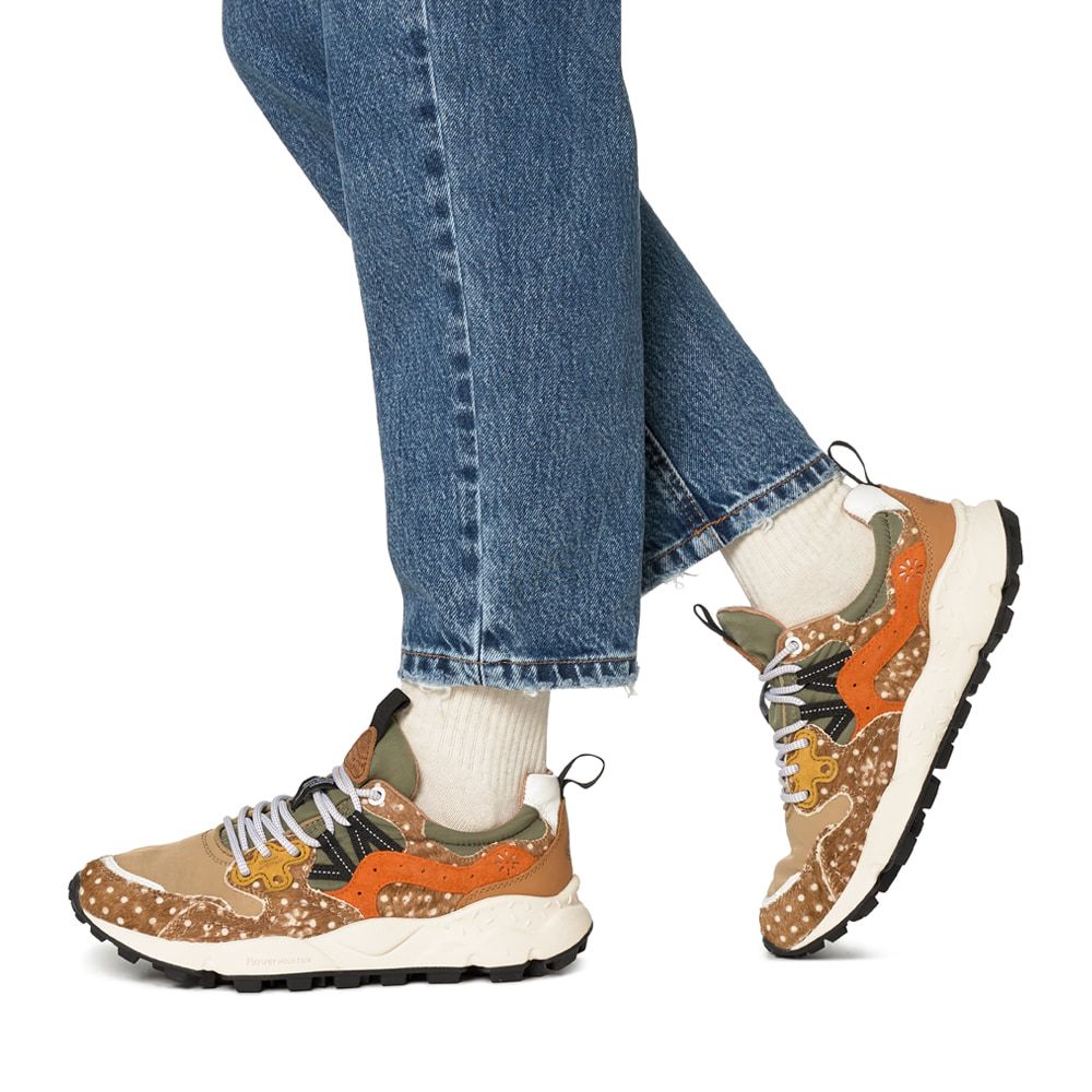 YAMANO 3 WOMAN Suede and nylon sneakers - Dove grey-Ocher