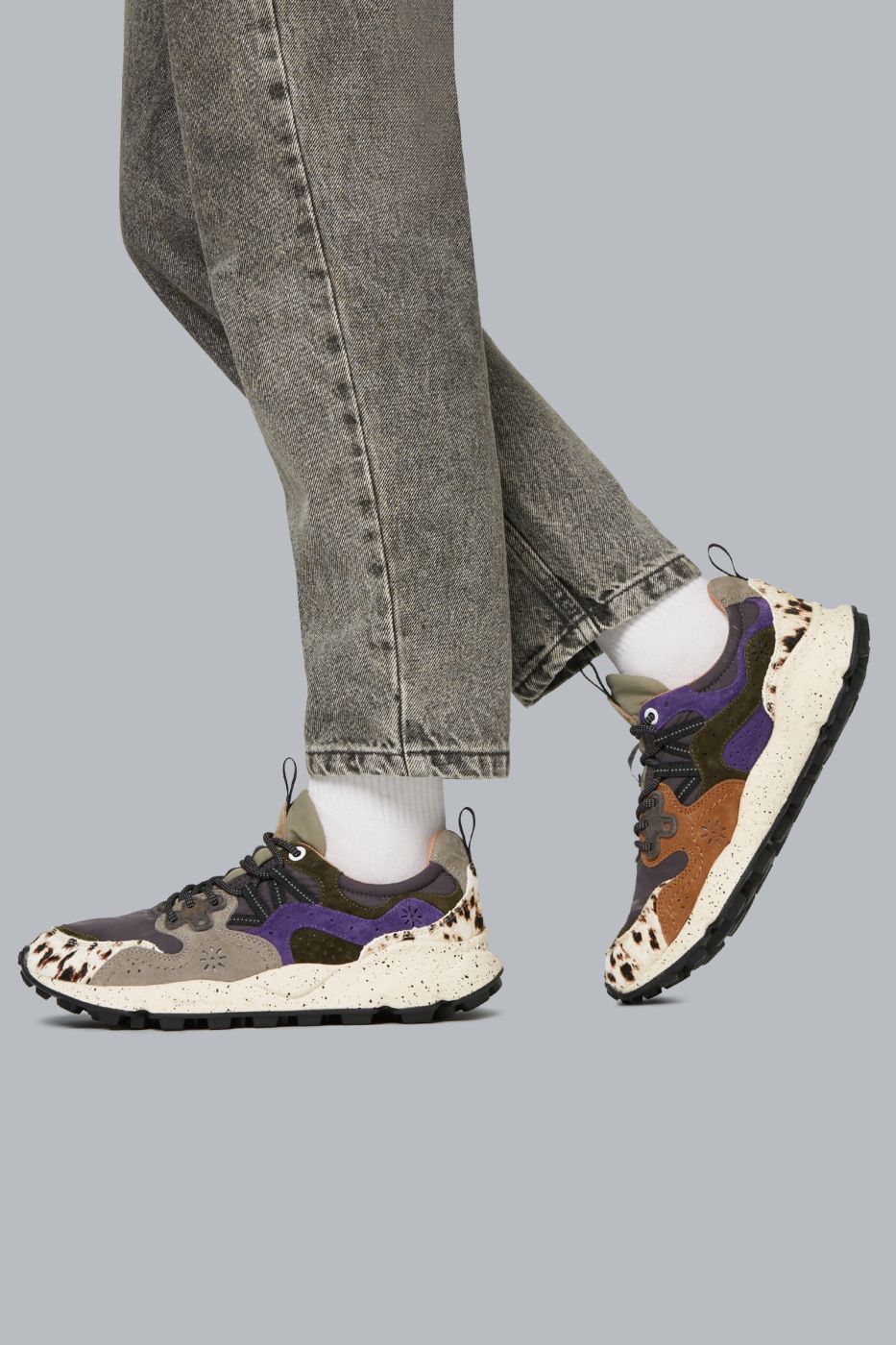 YAMANO 3 UNI Suede and technical fabric sneakers - Grey-Purple