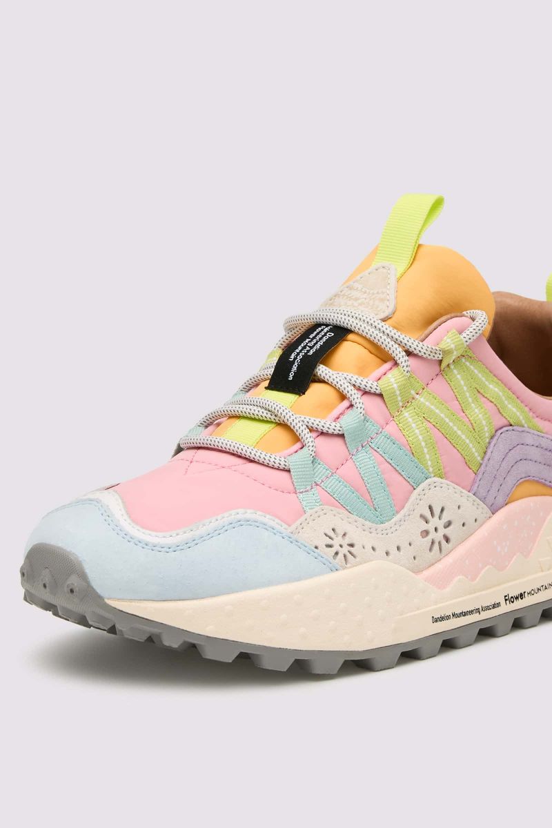 WASHI WOMAN Suede and technical fabric sneakers - Pink-Light blue