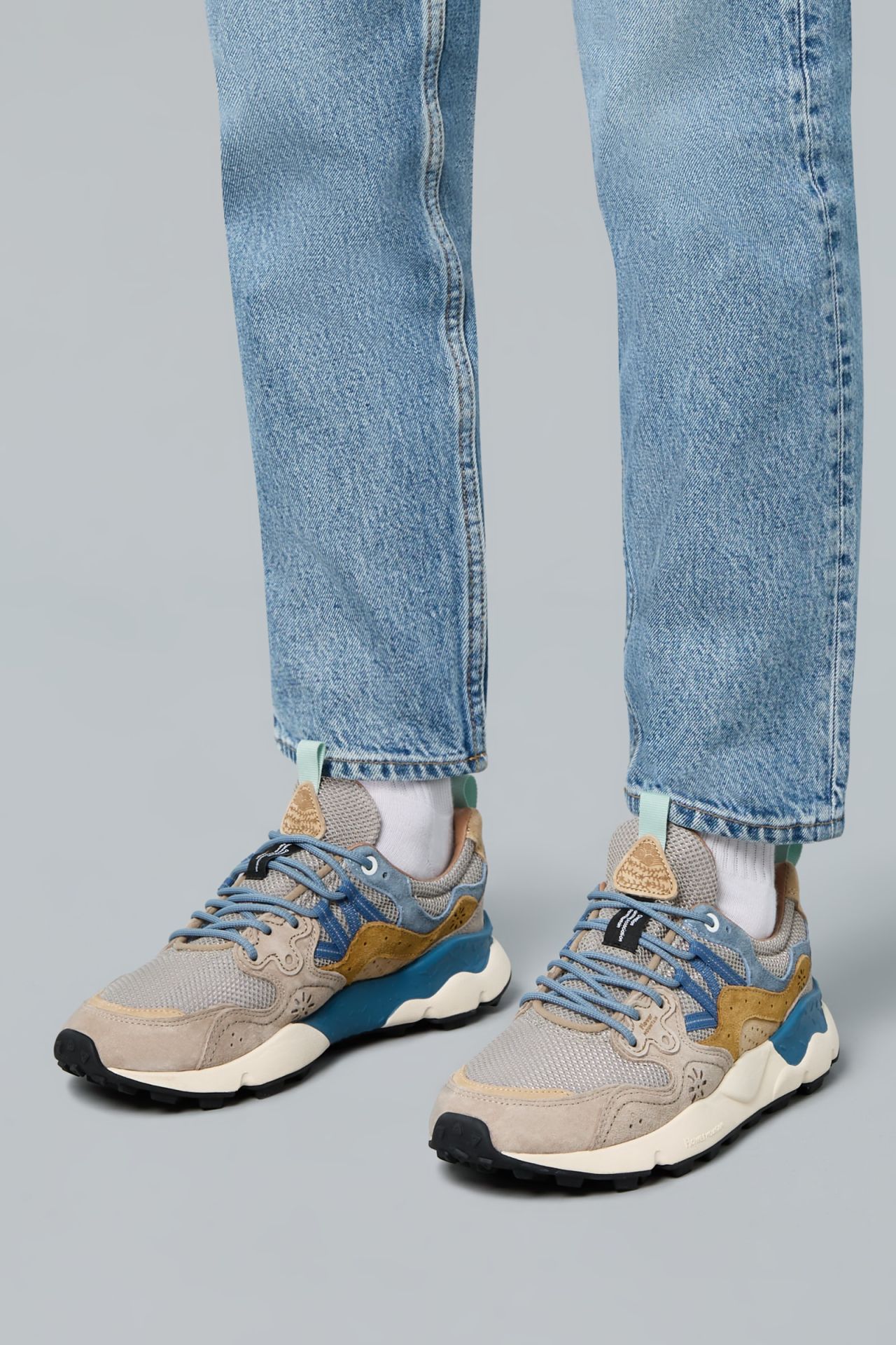 YAMANO 3 MAN Fabric and suede sneakers - Grey-Beige