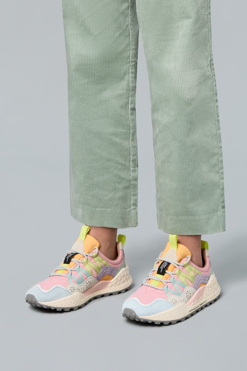 WASHI WOMAN Suede and technical fabric sneakers - Pink-Light blue