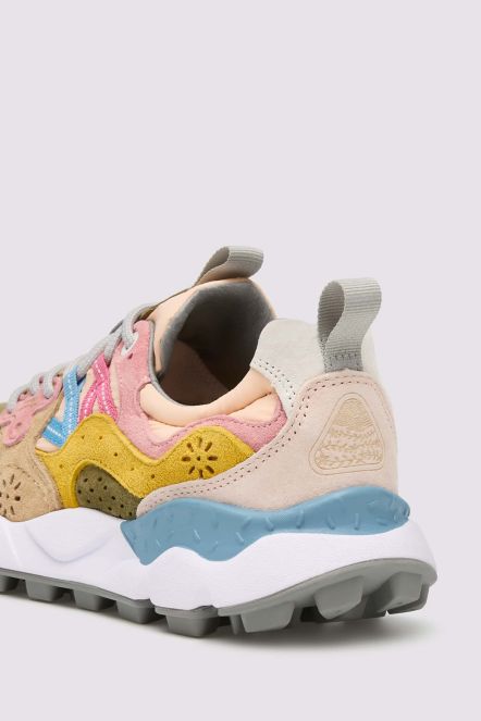 YAMANO 3 WOMAN Suede and technical fabric sneakers - Pink-Green