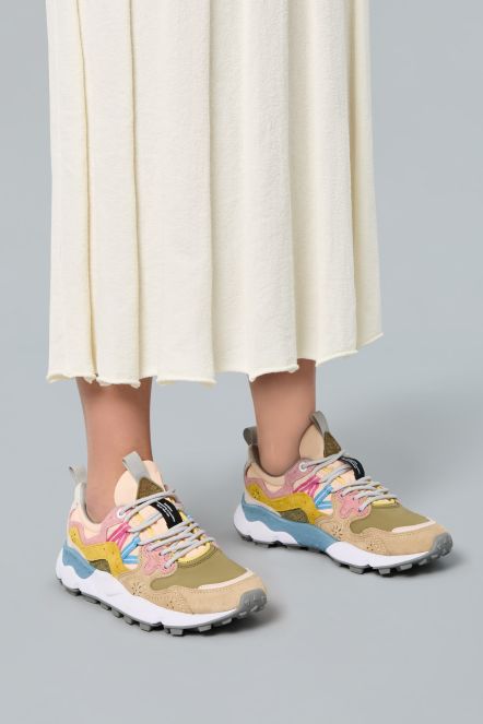 YAMANO 3 WOMAN Suede and technical fabric sneakers - Pink-Green