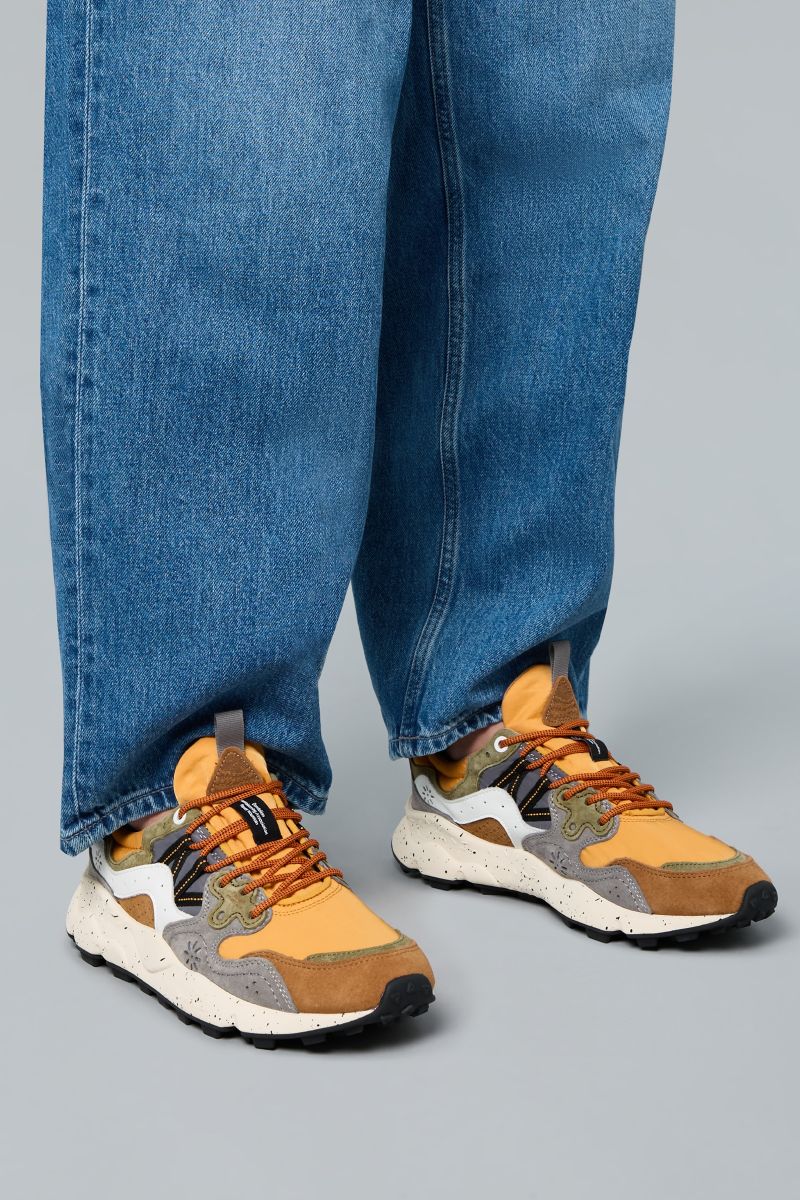 YAMANO 3 MAN Suede and technical fabric sneakers - Yellow