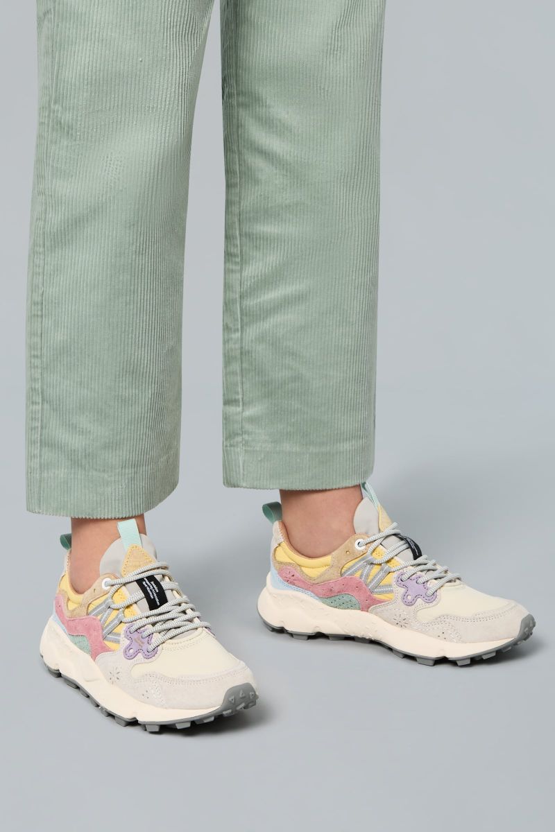 YAMANO 3 WOMAN Suede and technical fabric sneakers - Beige-Grey