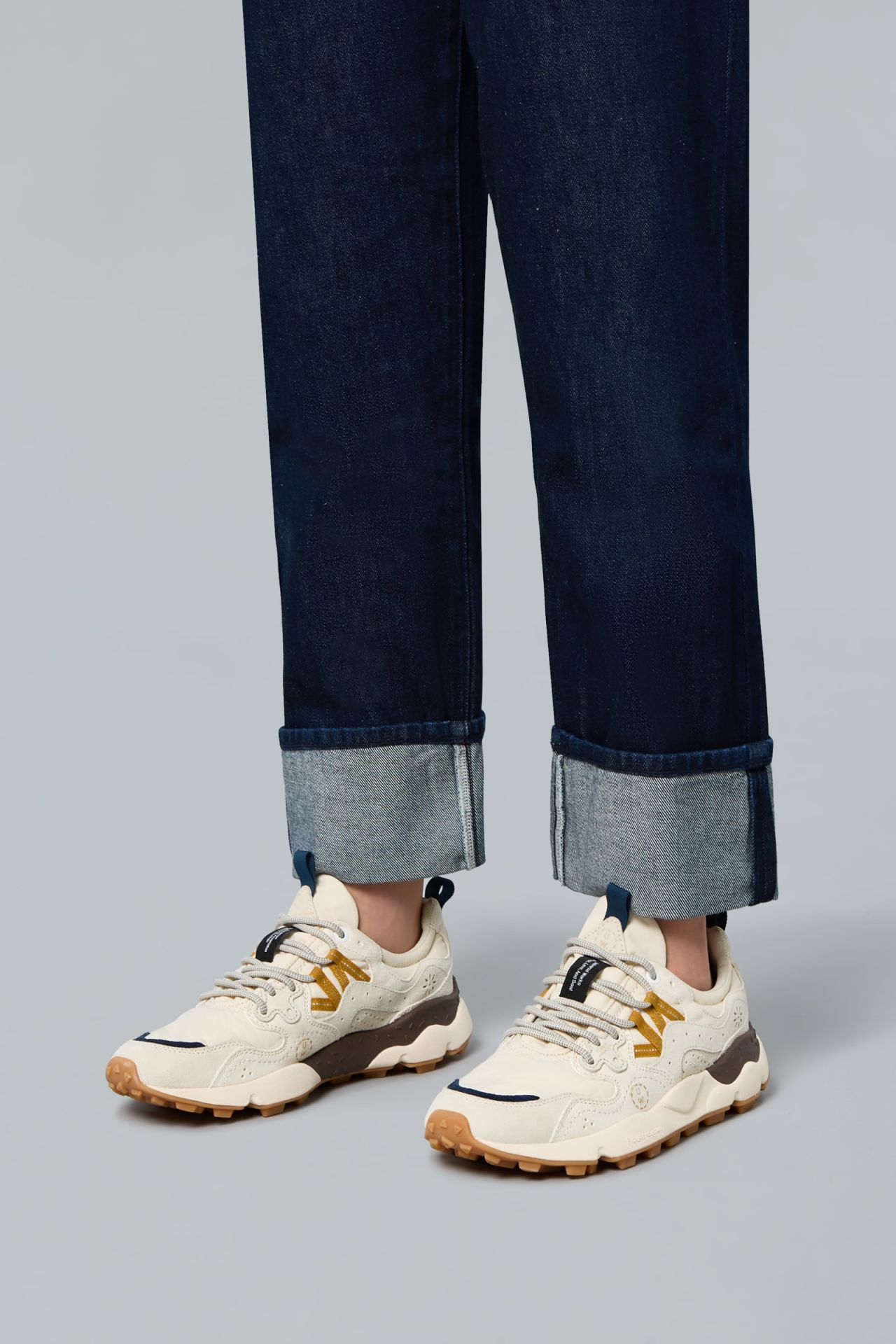 YAMANO 3 UNI U.W. Suede and technical fabric sneakers - Off white