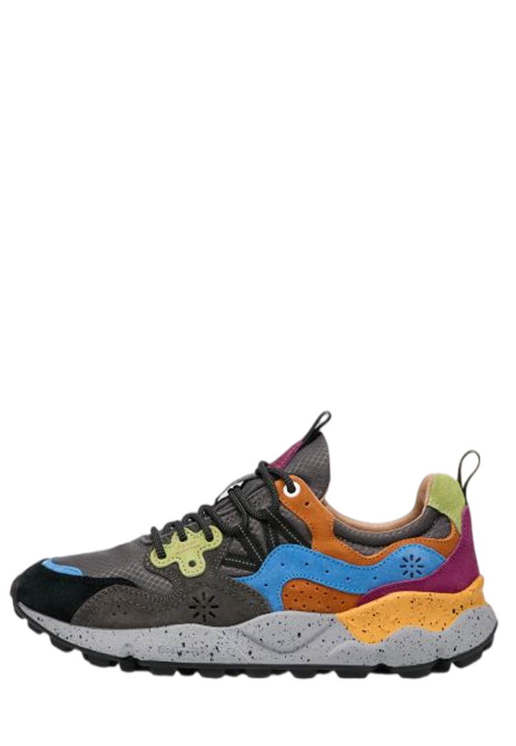 YAMANO 3 MAN Suede and technical fabric sneakers - Charcoal grey