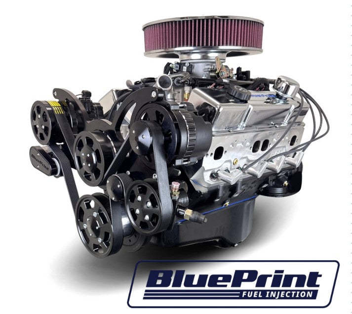 GM Small Block Compatible 383 c.i. Engine - 436 Horsepower - Deluxe Dressed - Black Pulley Kit - BluePrint Engines Calibrated ECU