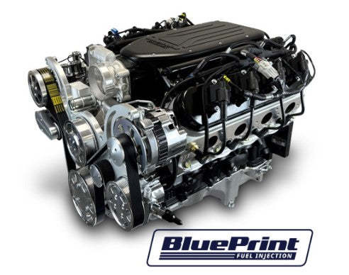 GM LS Compatible 427 c.i. Pro Series Engine - 585 Horsepower - Deluxe Dressed - Polished Pulley Kit - BluePrint Engines Calibrated ECU