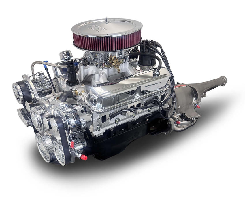 Chrysler Small Block Compatible 408 c.i. Engine and 727 Automatic Transmission - 465 Horsepower - Standard Edition Builder Series - Polished Pulley Kit - Carbureted