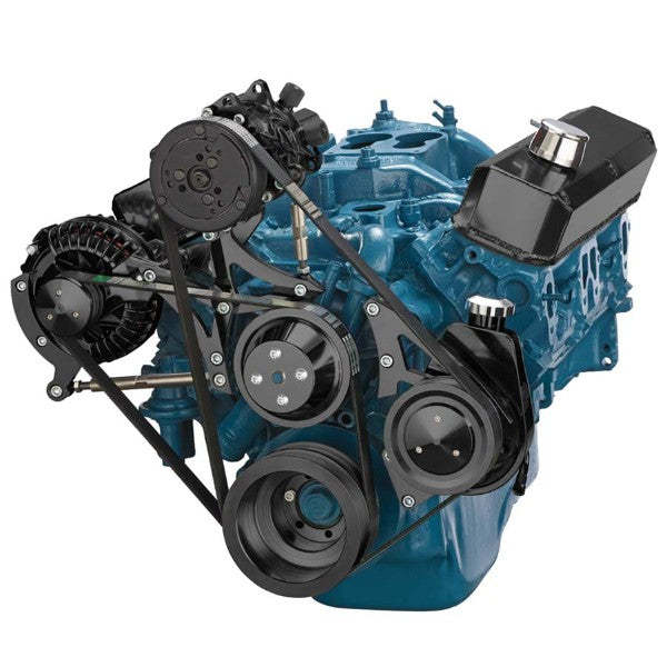 Chrysler SB Compatible Front Accessory Drive - Dual-Belt Quick Serpentine with Alternator | AC | Power Steering | Water Pump | Brackets and Bolts