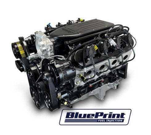 GM LS Compatible 427 c.i. Pro Series Engine - 585 Horsepower - Deluxe Dressed - Black Pulley Kit - BluePrint Engines Calibrated ECU