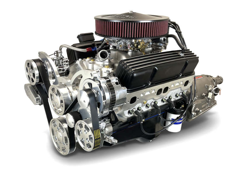 GM Small Block Compatible 383 c.i. Engine and 700R4 Automatic Transmission - 436 Horsepower - Standard Edition Builder Series - Polished Pulley Kit - Carbureted