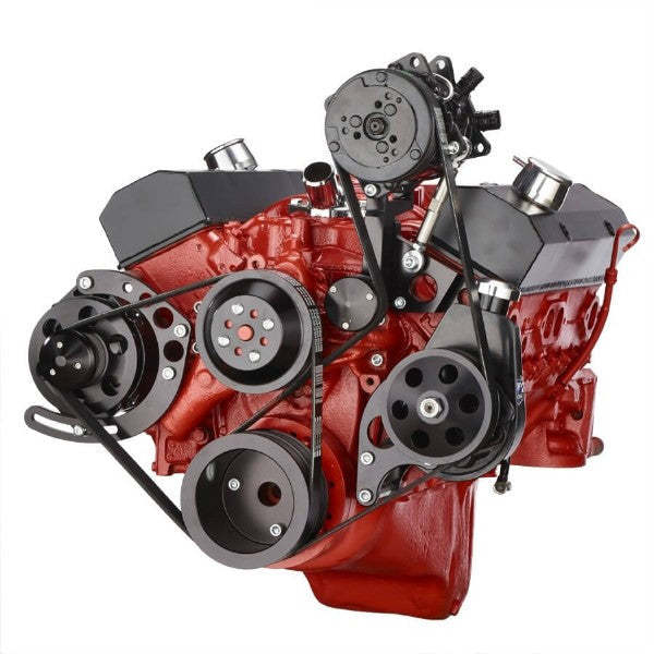 GM SB Compatible Front Accessory Drive - Dual-Belt Quick Serpentine with Alternator | AC | Power Steering | Water Pump | Brackets and Bolts
