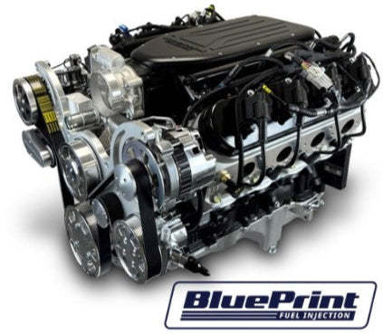 GM LS Compatible 376 c.i. Pro Series Engine - 510 Horsepower - Deluxe Dressed - Polished Pulley Kit - BluePrint Engines Calibrated ECU