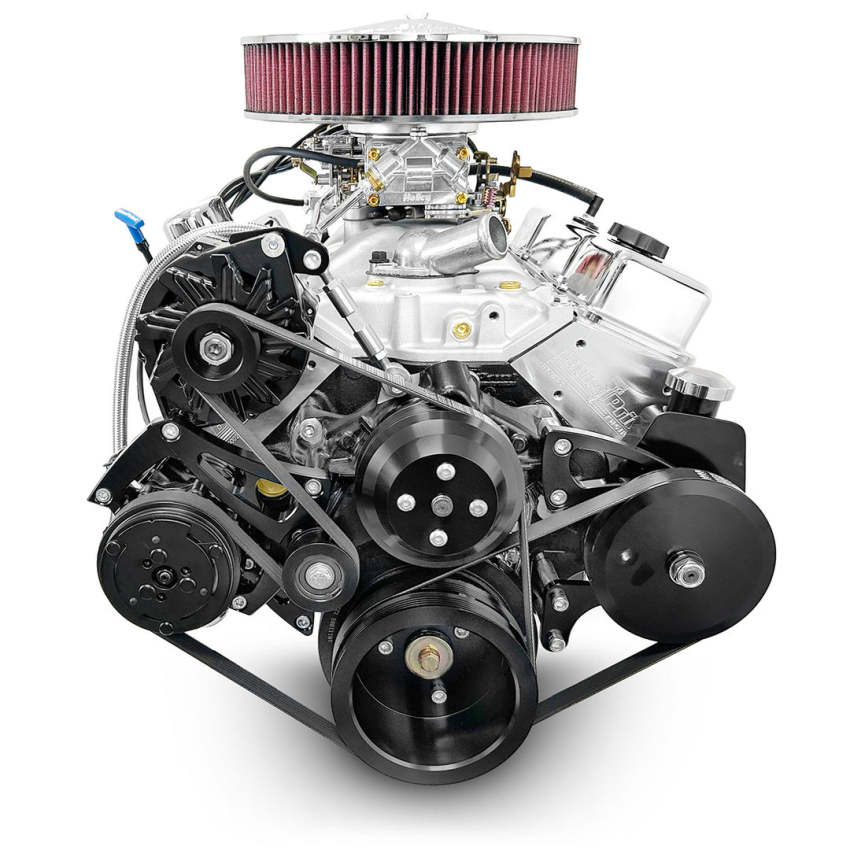 GM Small Block Compatible 383 c.i. Engine - 436 Horsepower - Deluxe Dressed with Black Pulley Kit - Carbureted