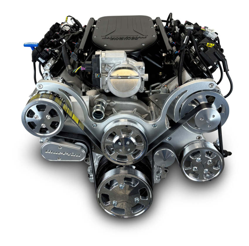 GM LS Compatible 427 c.i. Pro Series Engine - 585 Horsepower - Deluxe Dressed - Polished Pulley Kit - BluePrint Engines Calibrated ECU