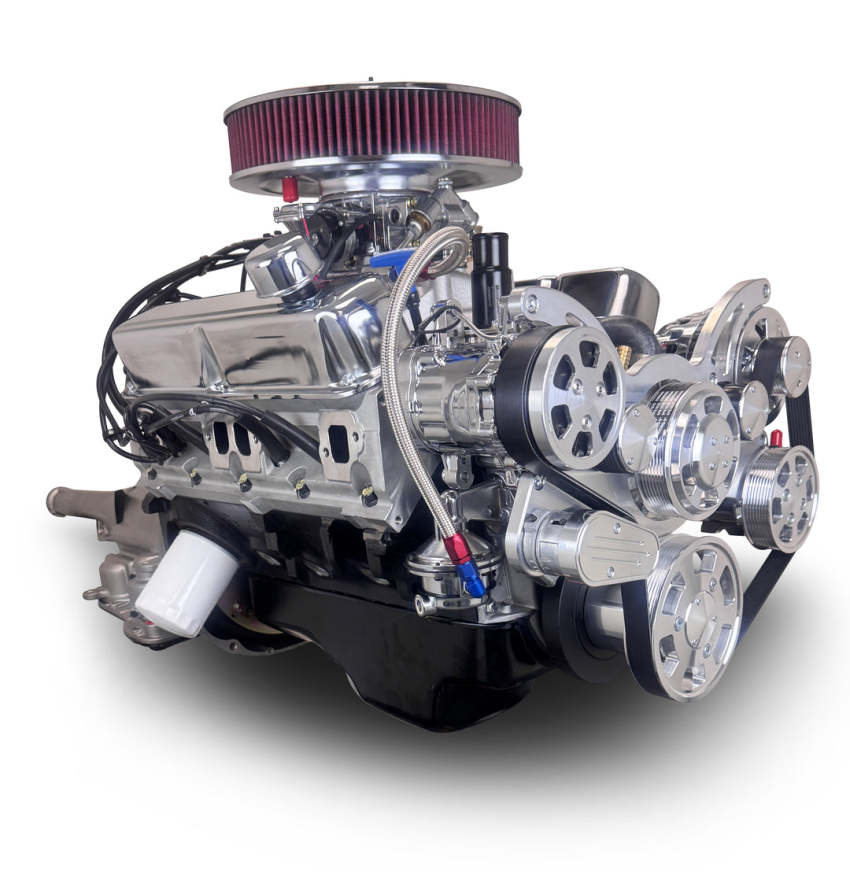 Chrysler Small Block Compatible 408 c.i. Engine and 727 Automatic Transmission - 465 Horsepower - Standard Edition Builder Series - Polished Pulley Kit - Carbureted
