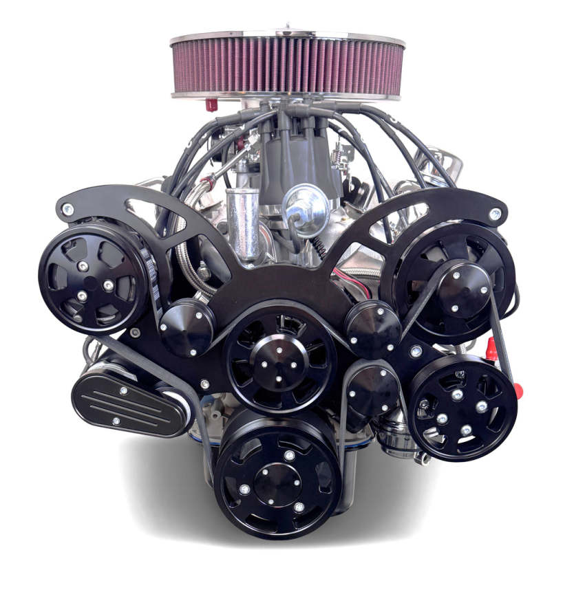 Ford Small Block Compatible 347 c.i. Engine - 415 Horsepower - Deluxe Dressed - Black Pulley Kit - Rear Sump - Carbureted