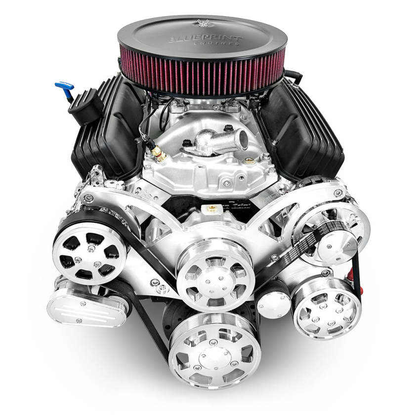 GM Small Block Compatible 400 c.i. Engine and TKX Manual Transmission - 500 Horsepower - Standard Edition Builder Series - Polished Pulley Kit - Fuel Injected