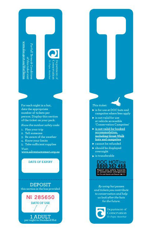 Department of Conservation Standard Adult Hut Ticket — Blue