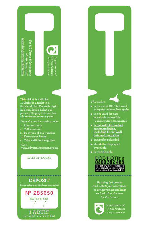 Department of Conservation Serviced Adult Hut Ticket — Green