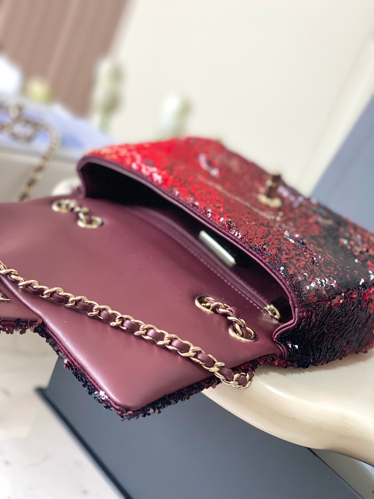 Chanel Mini CF Sequin Evening Bag with Red Gradient Flap Chain Bag - Soul Replicas