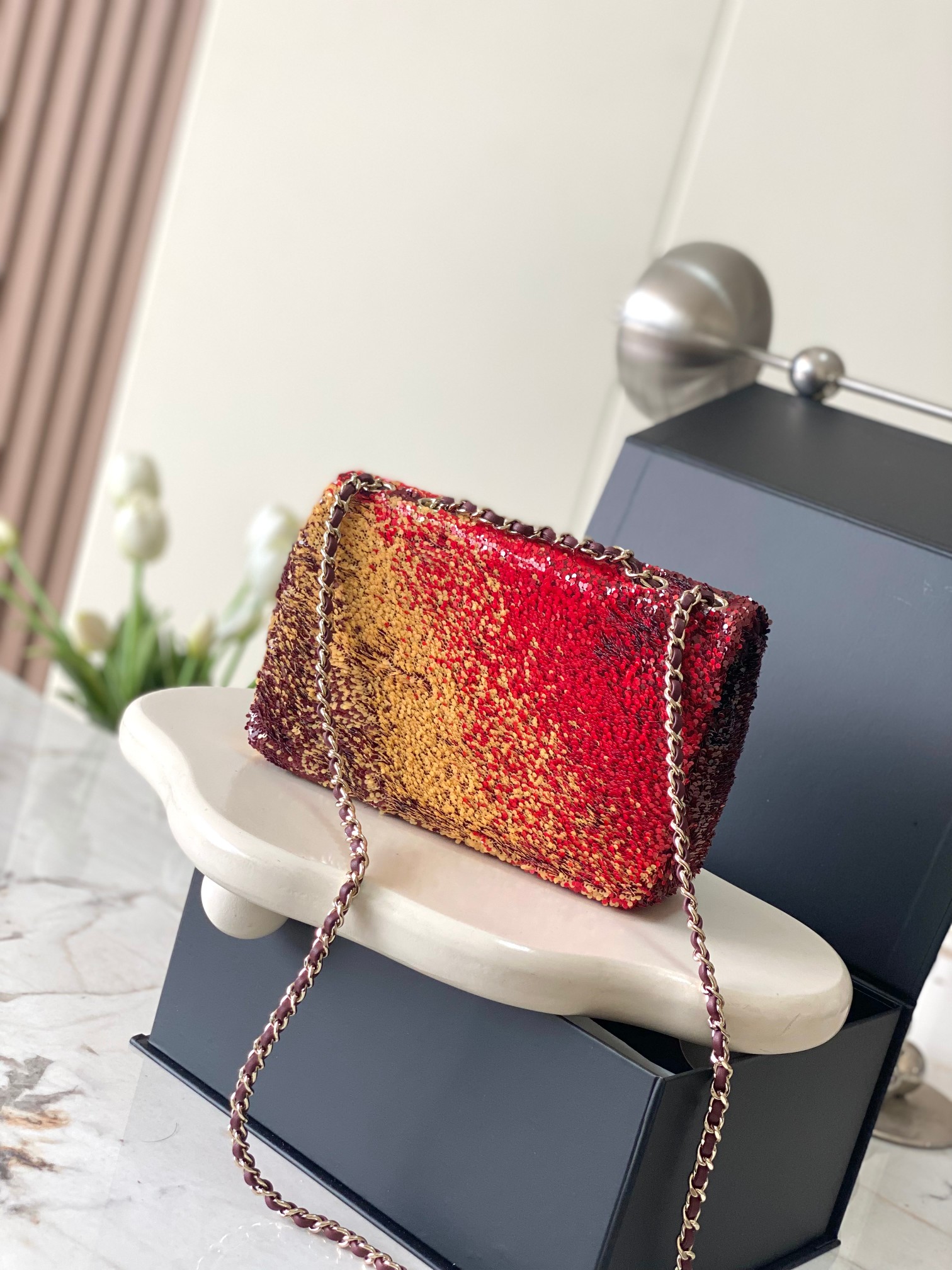 Chanel Mini CF Sequin Evening Bag with Red Gradient Flap Chain Bag - Soul Replicas