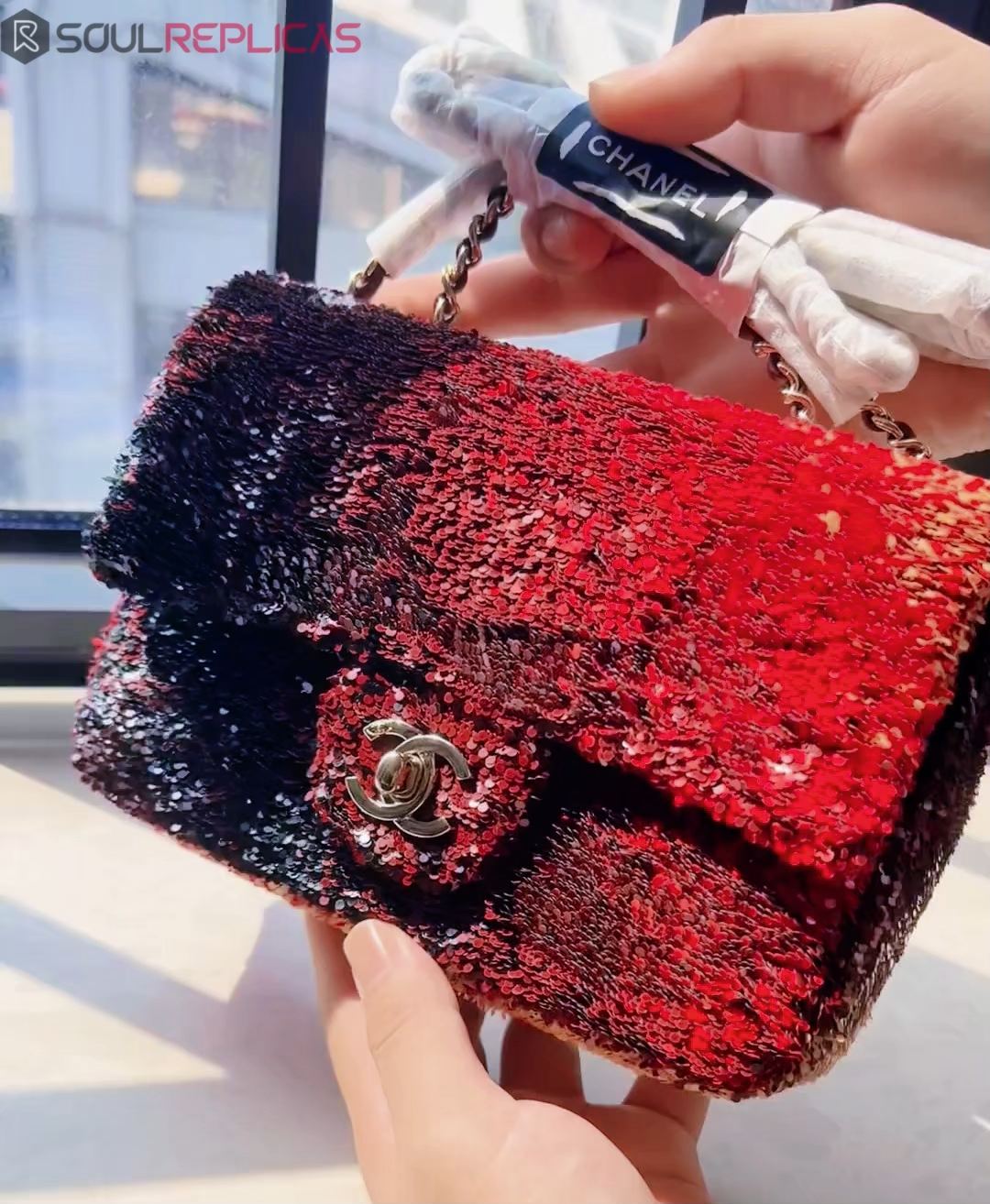 Chanel Mini CF Sequin Evening Bag with Red Gradient Flap Chain Bag - Soul Replicas