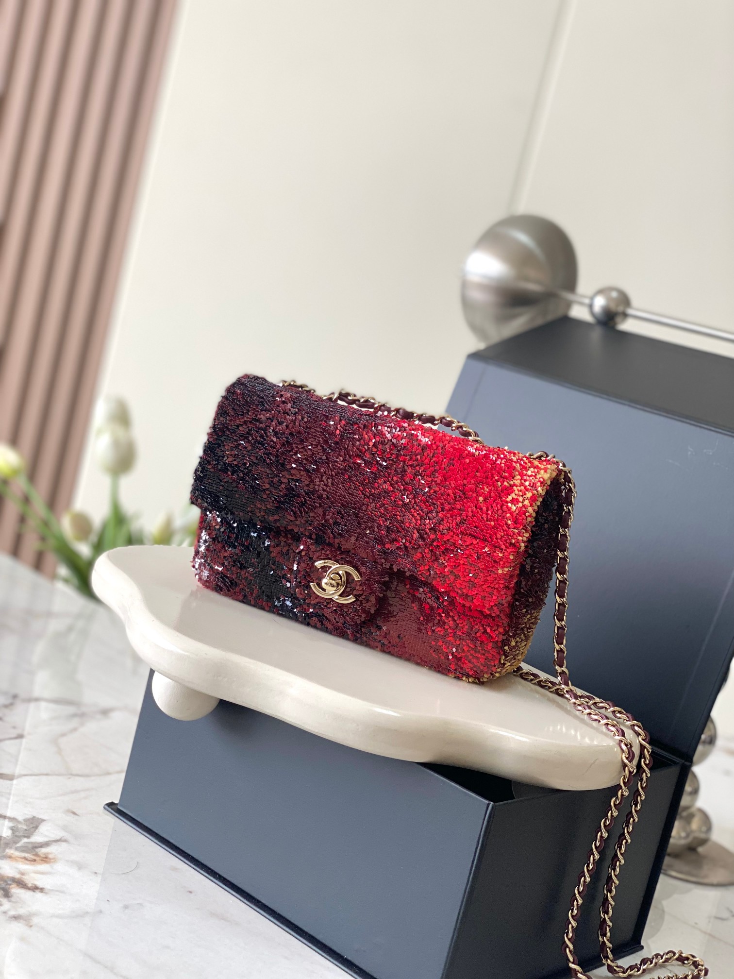 Chanel Mini CF Sequin Evening Bag with Red Gradient Flap Chain Bag - Soul Replicas