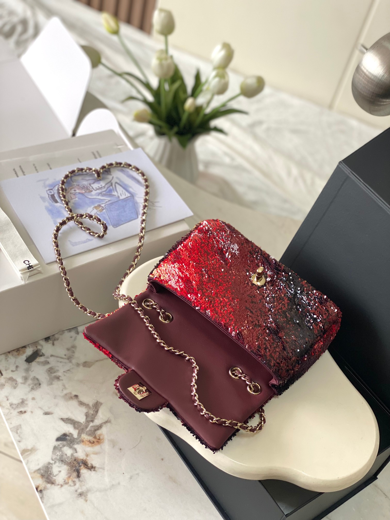 Chanel Mini CF Sequin Evening Bag with Red Gradient Flap Chain Bag - Soul Replicas