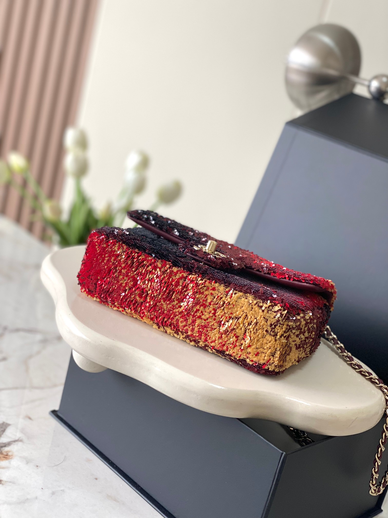 Chanel Mini CF Sequin Evening Bag with Red Gradient Flap Chain Bag - Soul Replicas