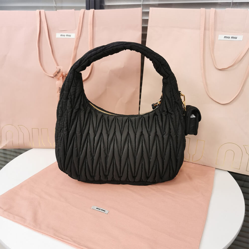 Miu Wander matelasse regenerated nylon hobo bag - Soul Replicas