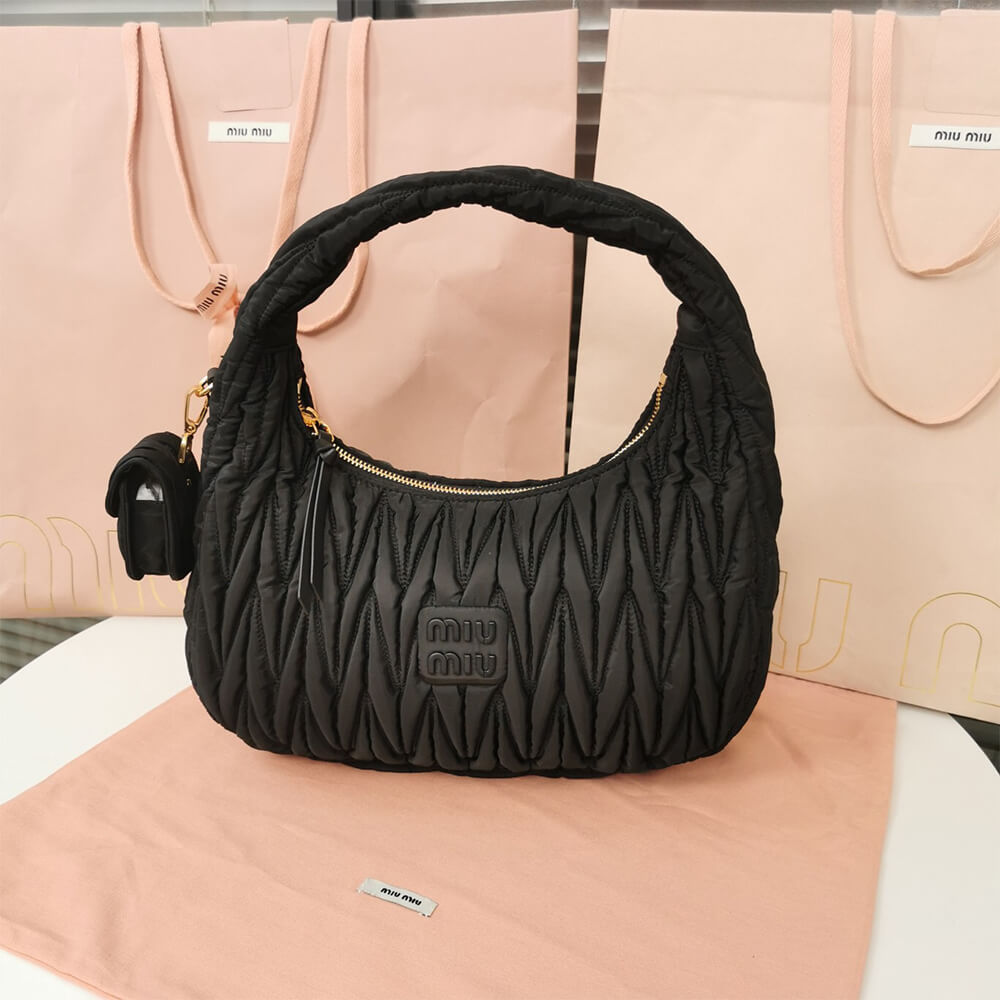 Miu Wander matelasse regenerated nylon hobo bag - Soul Replicas
