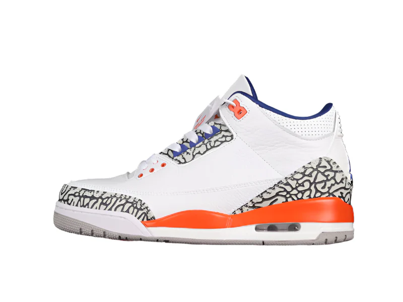 AIR JORDAN 3 RETRO KNICKS WHITE/OLD ROYAL-UNIVERSITY ORANGE-TECH GREY - Soul Replicas