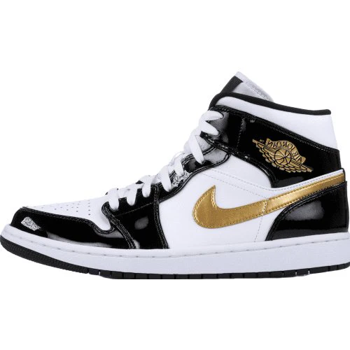 JORDAN 1 MID x PATENT BLACK WHITE GOLD - Soul Replicas