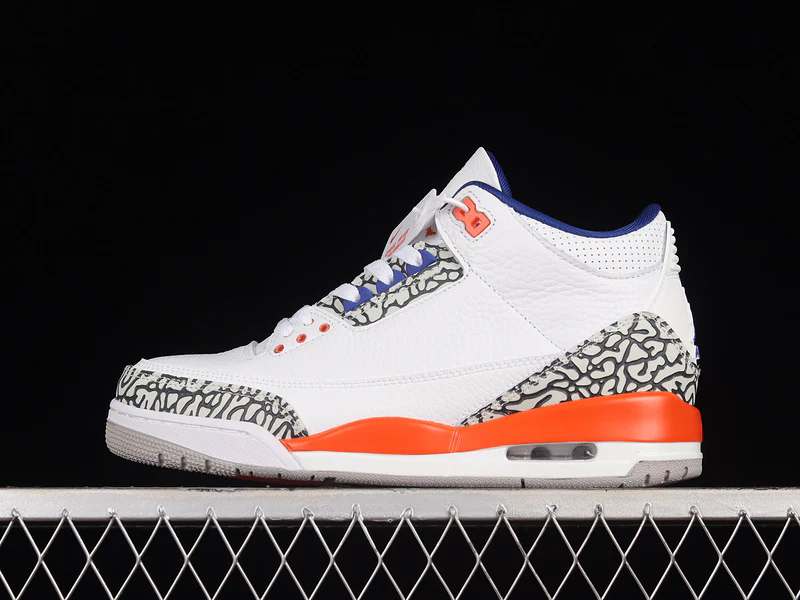 AIR JORDAN 3 RETRO KNICKS WHITE/OLD ROYAL-UNIVERSITY ORANGE-TECH GREY - Soul Replicas