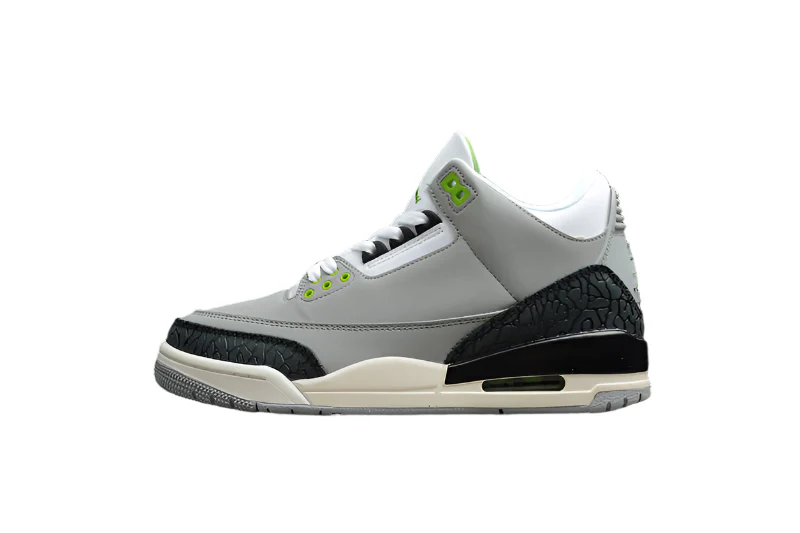 AIR JORDAN 3 RETRO CHLOROPHYLL LIGHT SMOKE GREY/CHLOROPHYLL/BLACK-WHITE-SAIL - Soul Replicas