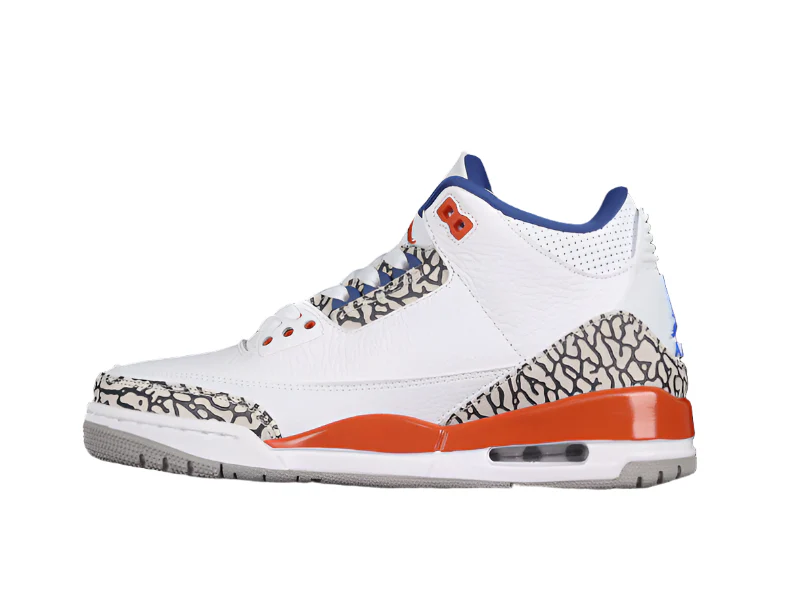 AIR JORDAN 3 RETRO KNICKS WHITE/OLD ROYAL-UNIVERSITY ORANGE-TECH GREY - Soul Replicas
