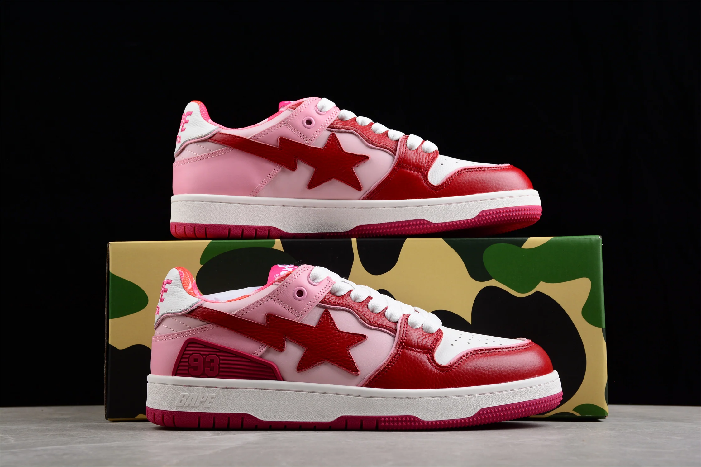 BAPE STA Low-Top Sneakers in Red and Pink - Soul Replicas
