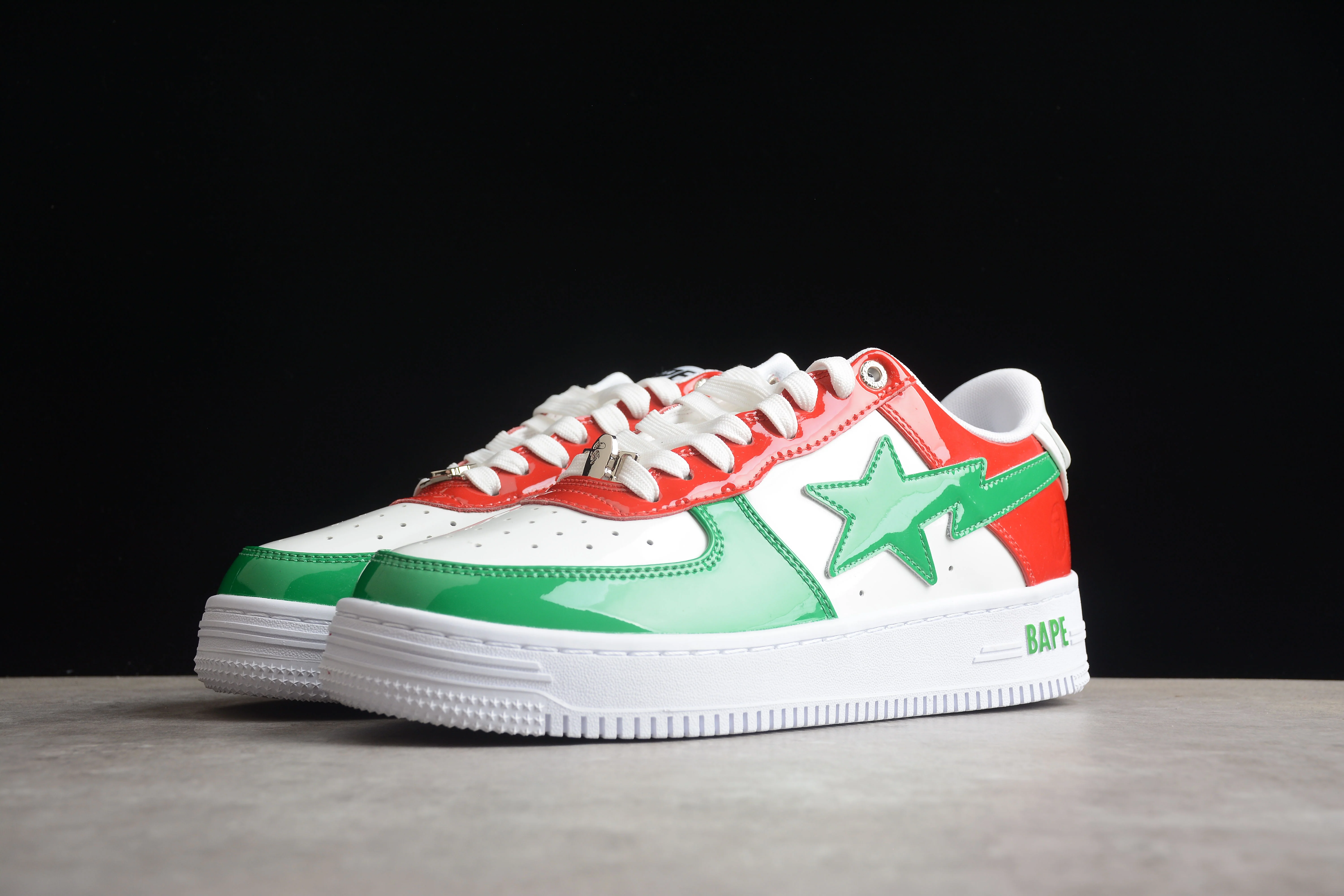 BAPE STA Low-Top Sneakers in Red, Green, and White - Soul Replicas
